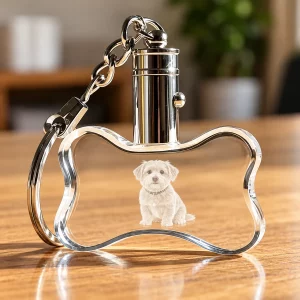Personalized Bone-Shaped Crystal Pet Photo Keychain, attachment detail