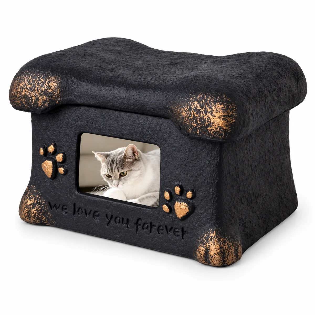 Pet Photo Urn with Bone-Shaped Lid, 1100 ml, black finish