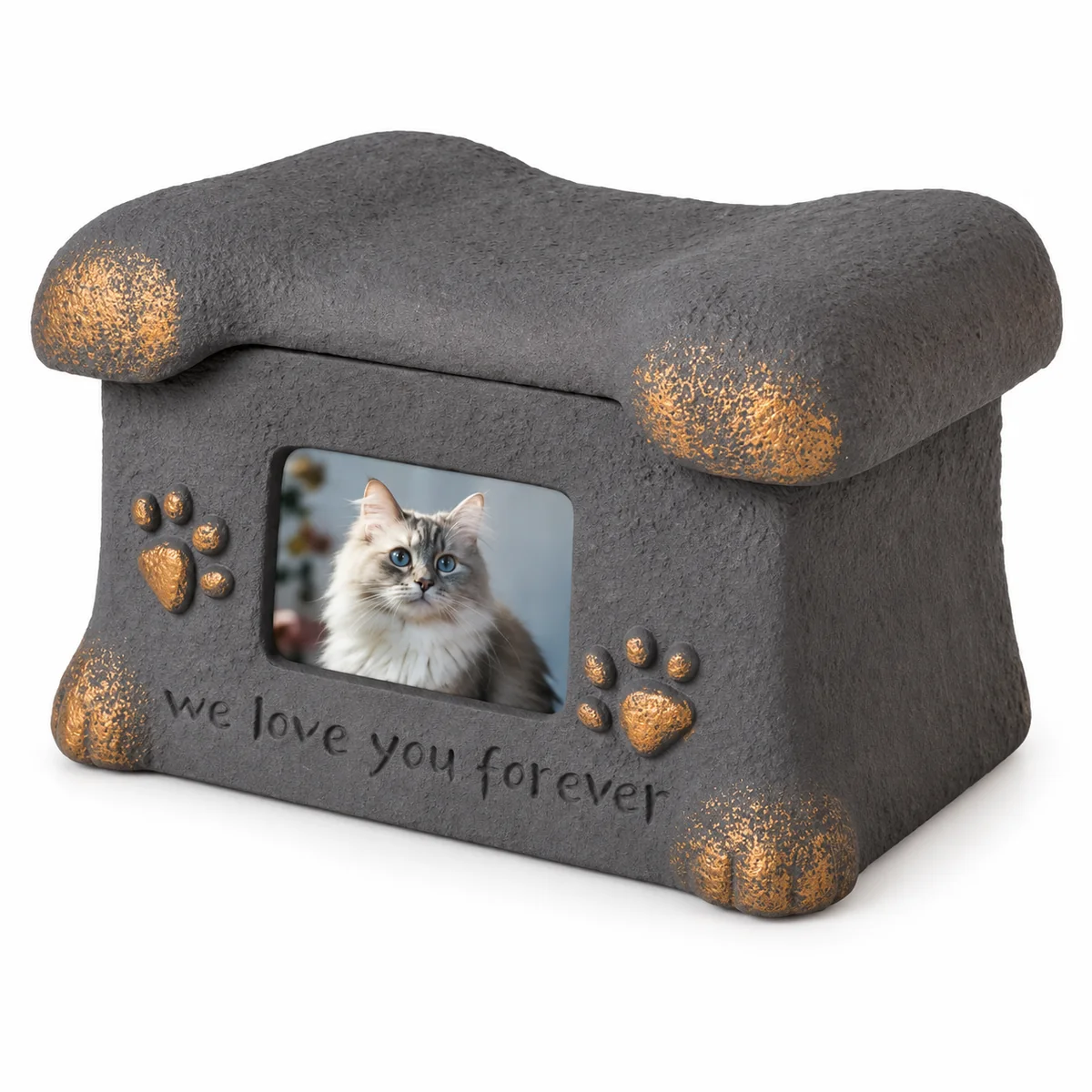 Pet Photo Urn with Bone-Shaped Lid, 1100 ml, gray finish