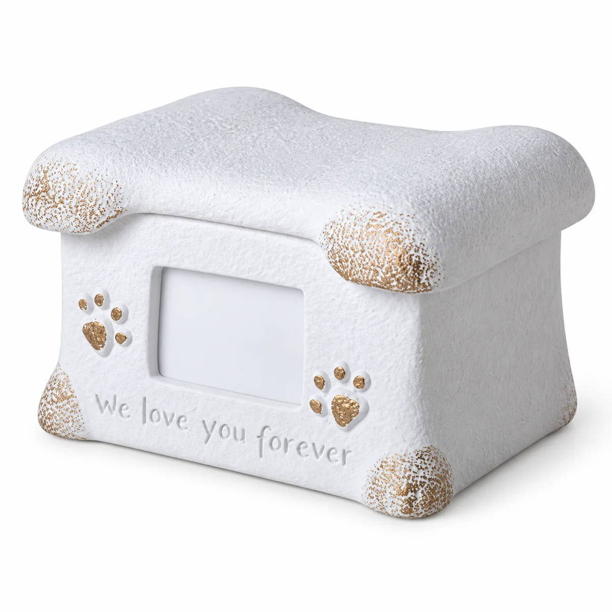 Pet Photo Urn with Bone-Shaped Lid, 1100 ml, front view on white