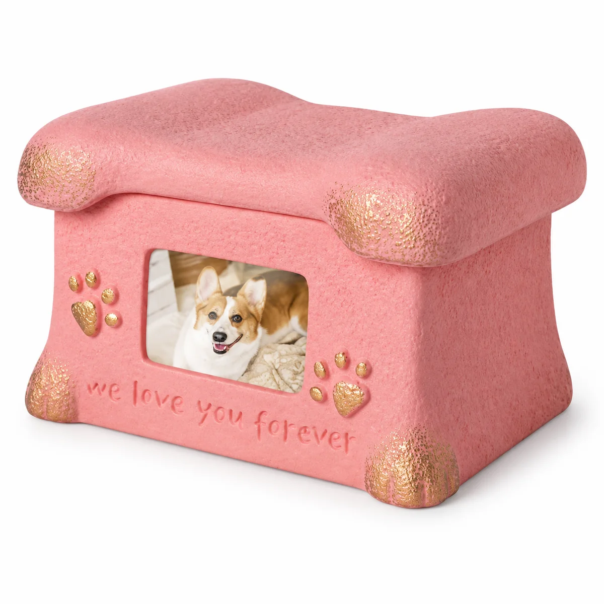 Pet Photo Urn with Bone-Shaped Lid, 1100 ml, pink finish