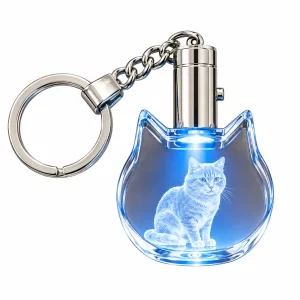 Personalized Cat-Shaped Crystal Photo Keychain, front view