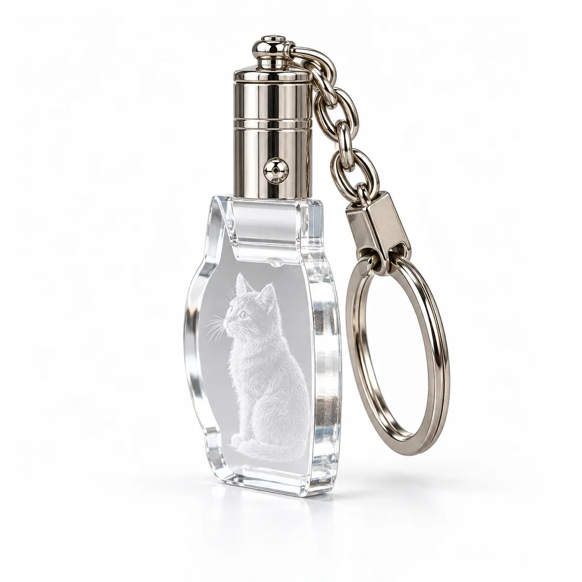 Personalized Cat-Shaped Crystal Photo Keychain, side view