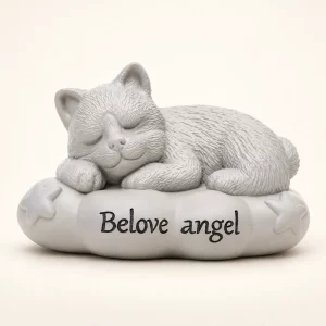 Sleeping pet figurine on star-accented cushion memorial urn