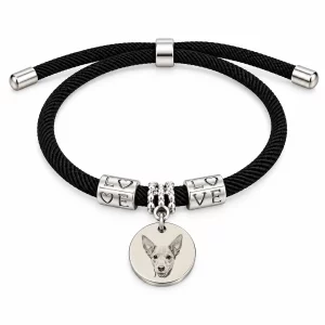 Personalized Pet Portrait Cord Bracelet with Engraving, black color
