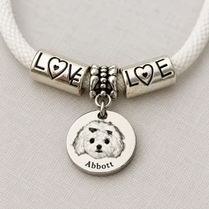 Personalized Pet Portrait Cord Bracelet with Engraving, close-up detail
