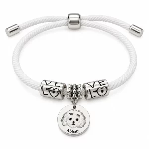 Personalized Pet Portrait Cord Bracelet with Engraving, front view