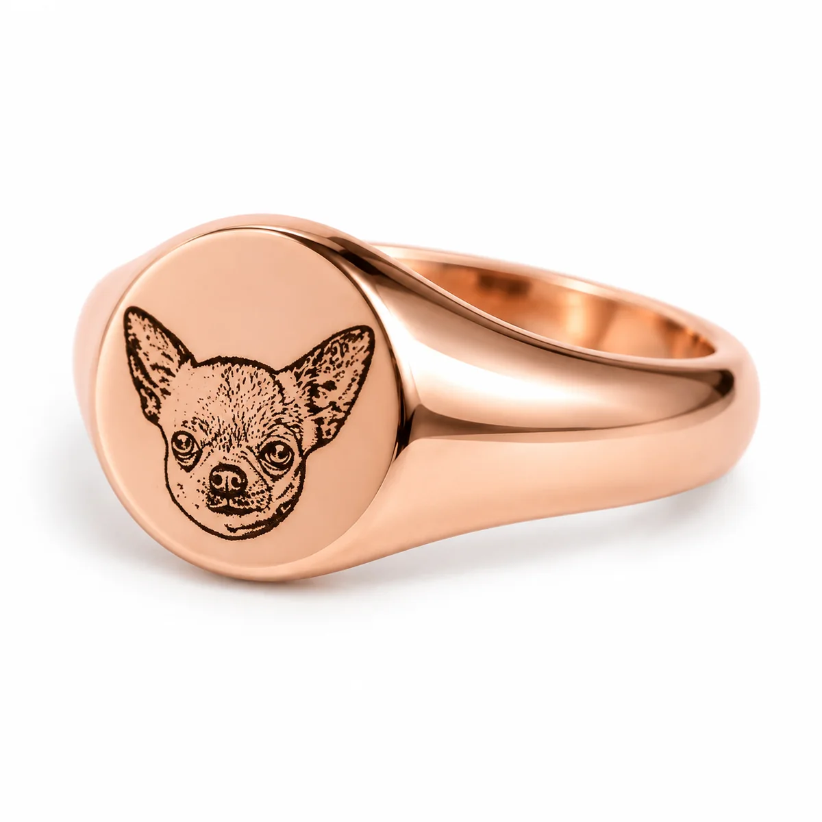Custom Pet Portrait Signet Ring, rose gold color
