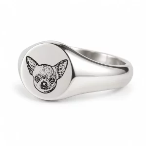Custom Pet Portrait Signet Ring, silver color