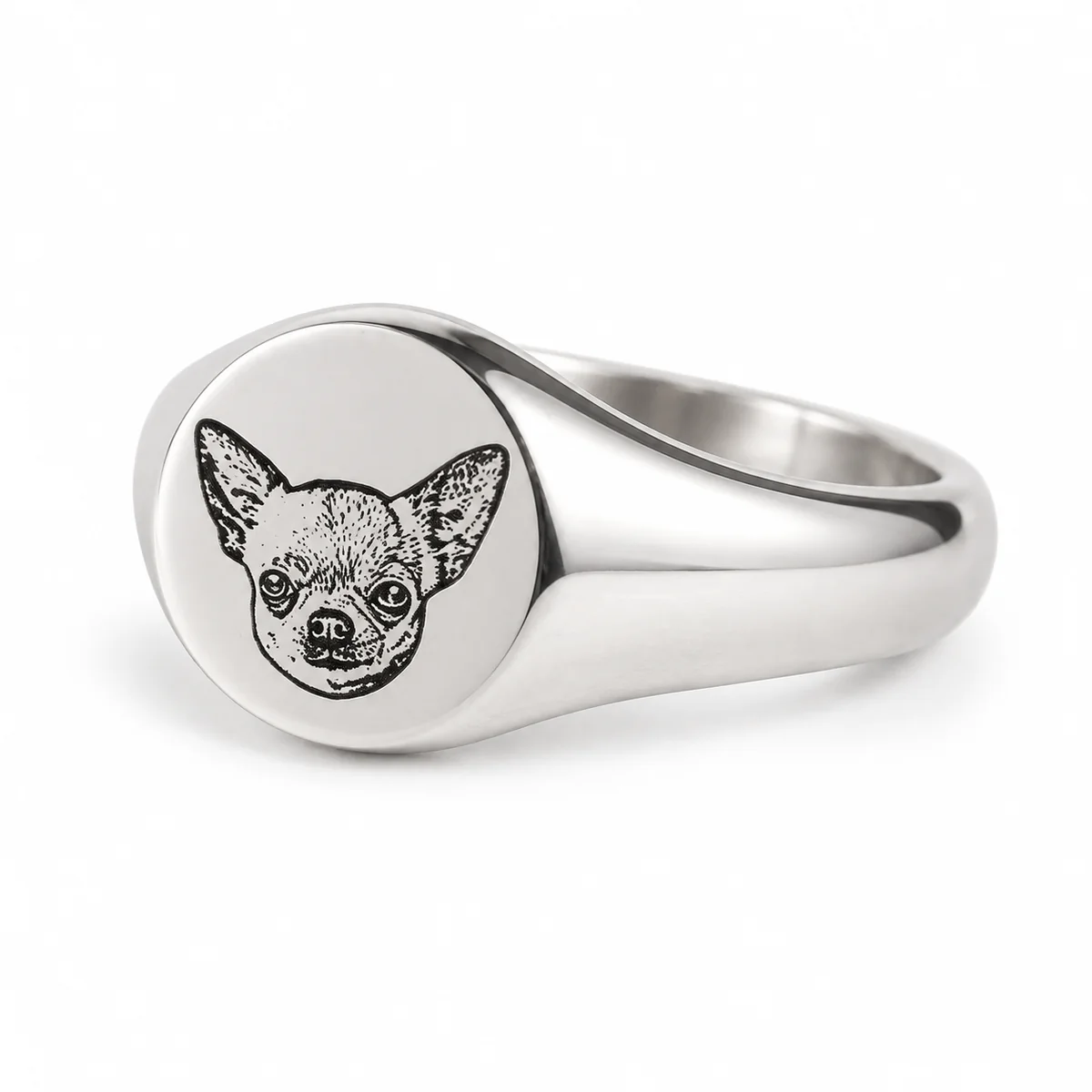 Custom Pet Portrait Signet Ring, silver color