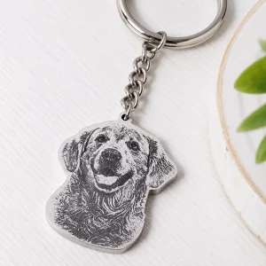 Custom Pet Photo Silhouette Memorial Keychain, close-up detail
