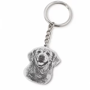 Custom Pet Photo Silhouette Memorial Keychain, front view