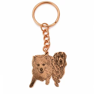 Custom Pet Photo Silhouette Memorial Keychain, rose gold color