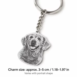 Custom Pet Photo Silhouette Memorial Keychain, dimensions in centimeters and inches