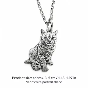 Custom Pet Photo Silhouette Pendant Necklace, dimensions in centimeters and inches
