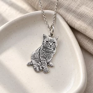Custom Pet Photo Silhouette Pendant Necklace, on a jewelry tray