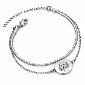 Personalized Pet Portrait Bracelet with Double Chain, clasp detail