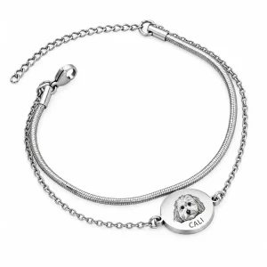 Personalized Pet Portrait Bracelet with Double Chain, front view