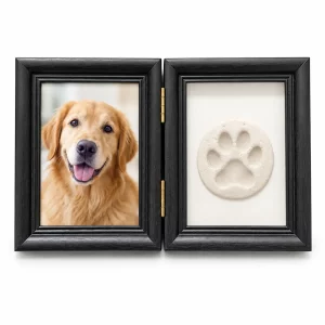 Two-Fold Pet Paw Print and Photo Memorial Frame, black finish