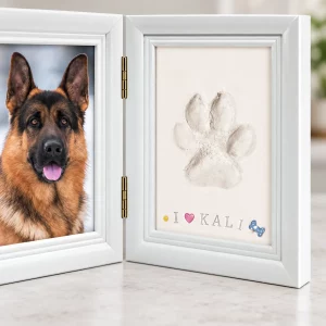 Two-Fold Pet Paw Print and Photo Memorial Frame, close-up detail