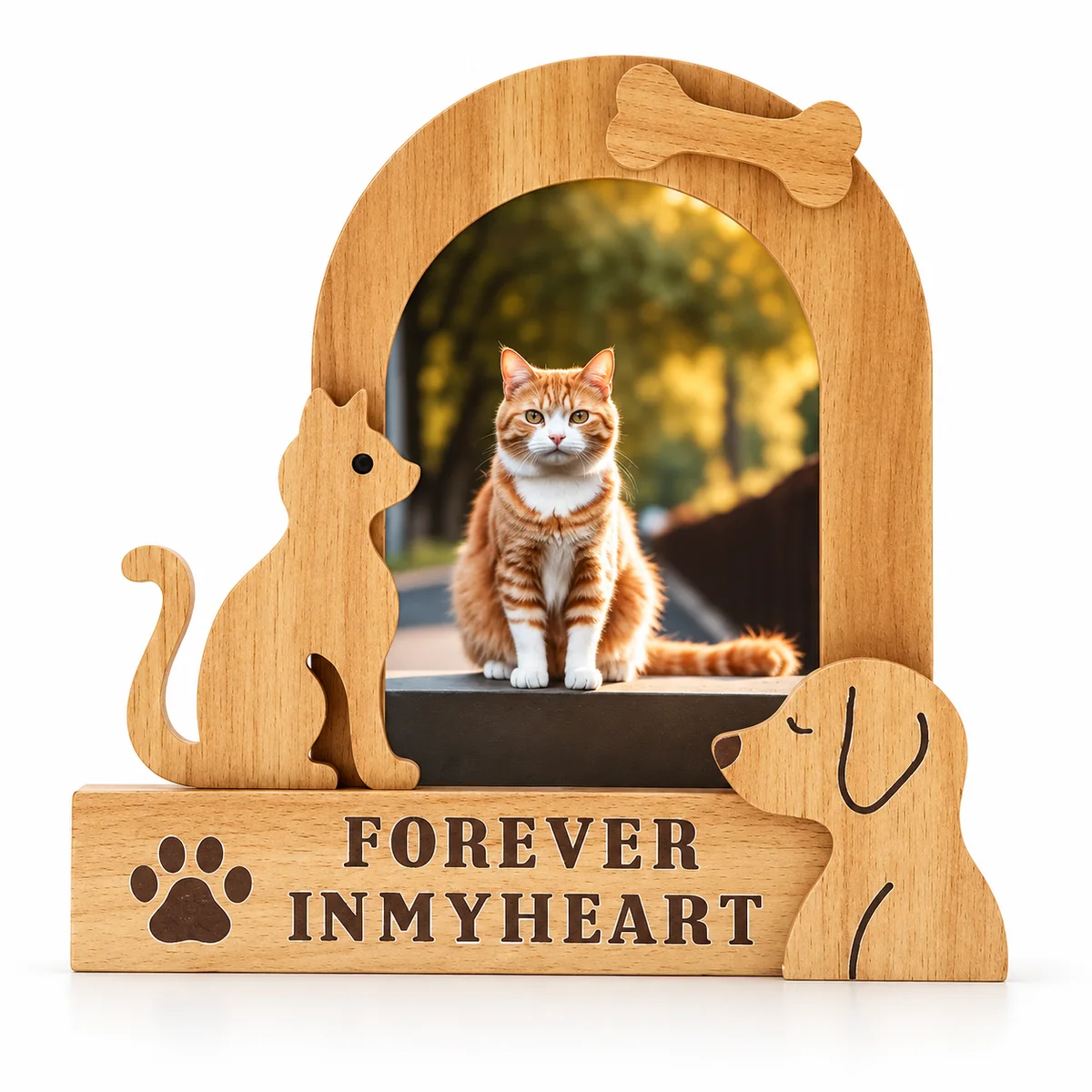 Forever in My Heart Pet Memorial Photo Frame, front view on white