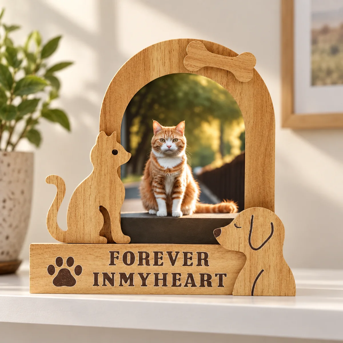Forever in My Heart Pet Memorial Photo Frame, on a shelf