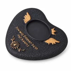 Heart and Wings Pet Grave Marker with Photo Window, black finish