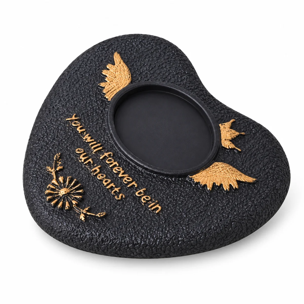 Heart and Wings Pet Grave Marker with Photo Window, black finish