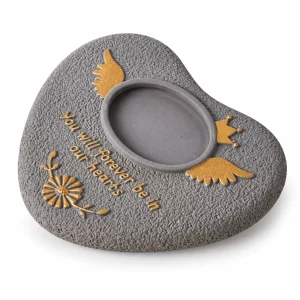 Heart and Wings Pet Grave Marker with Photo Window, gray finish