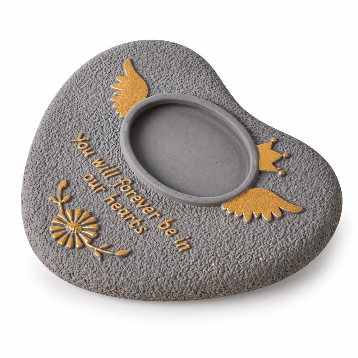 Heart and Wings Pet Grave Marker with Photo Window, gray finish