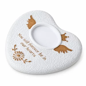 Heart and Wings Pet Grave Marker with Photo Window, front view on white