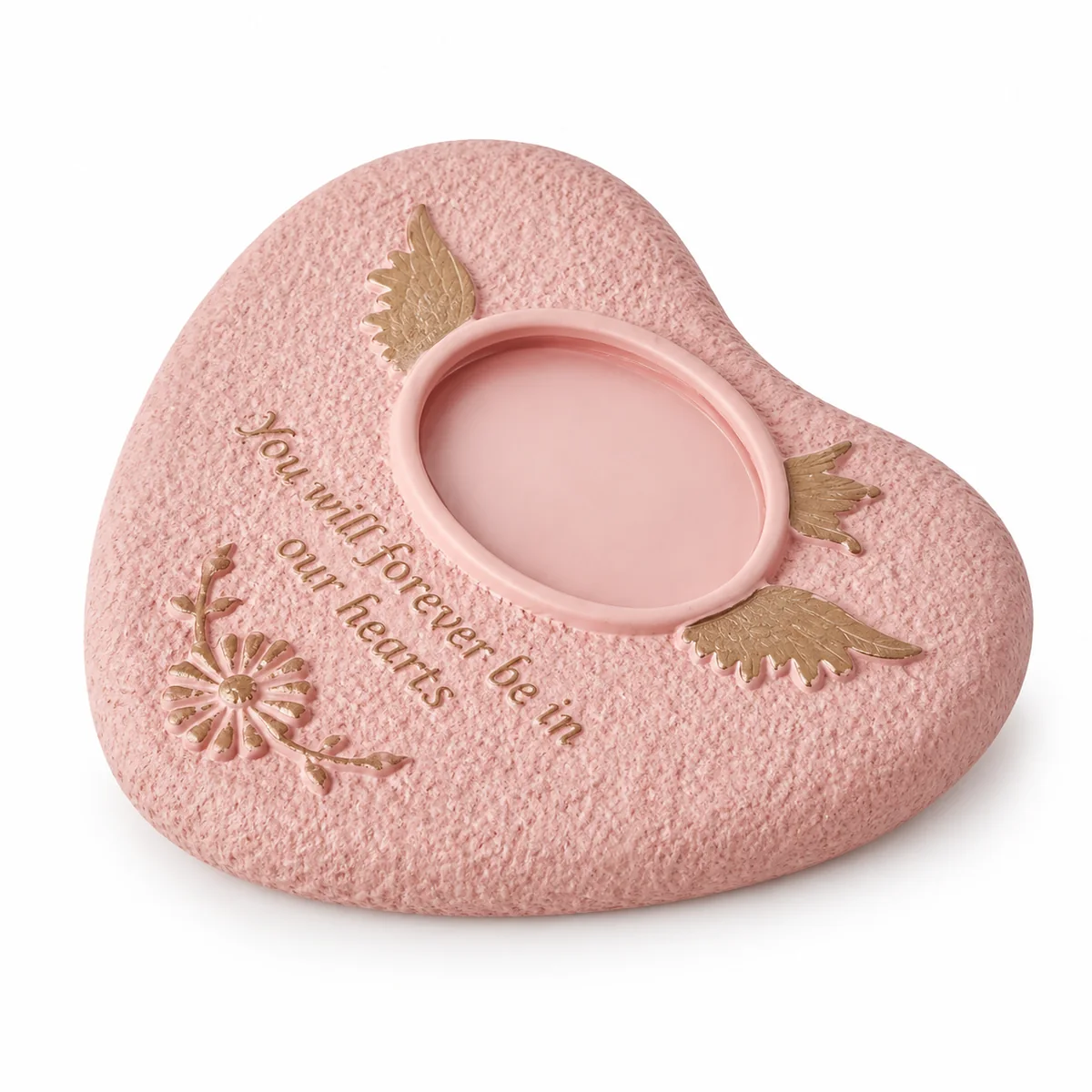 Heart and Wings Pet Grave Marker with Photo Window, pink finish