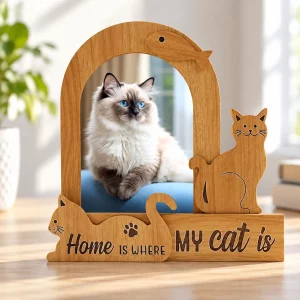 Home Is Where My Cat Is Photo Frame, displayed indoors