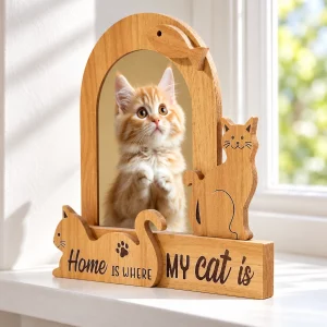 Home Is Where My Cat Is Photo Frame, on a shelf