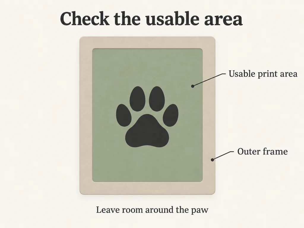 A generic printing pad diagram separates the inner usable print area from the outer frame.