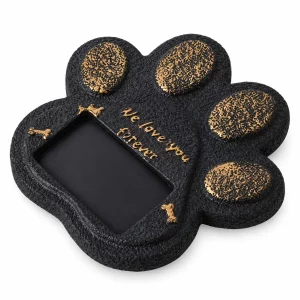Paw Print Pet Grave Marker with Photo Window, black finish