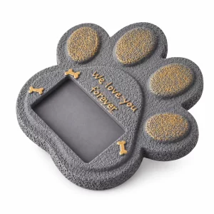 Paw Print Pet Grave Marker with Photo Window, front view on white