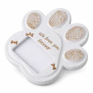 Paw Print Pet Grave Marker with Photo Window, white finish