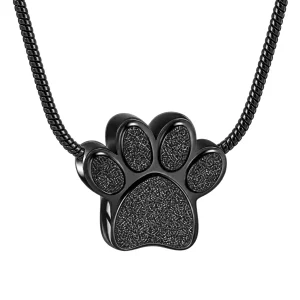 Paw Print Ashes Necklace in Stainless Steel, black color