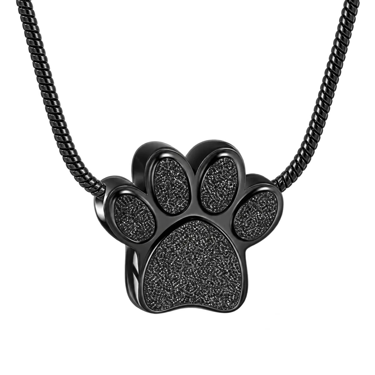 Paw Print Ashes Necklace in Stainless Steel, black color