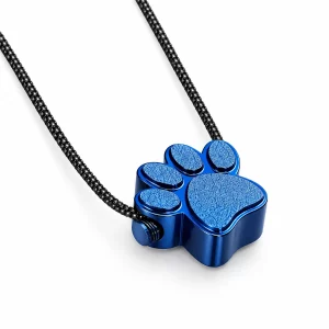 Paw Print Ashes Necklace in Stainless Steel, blue color