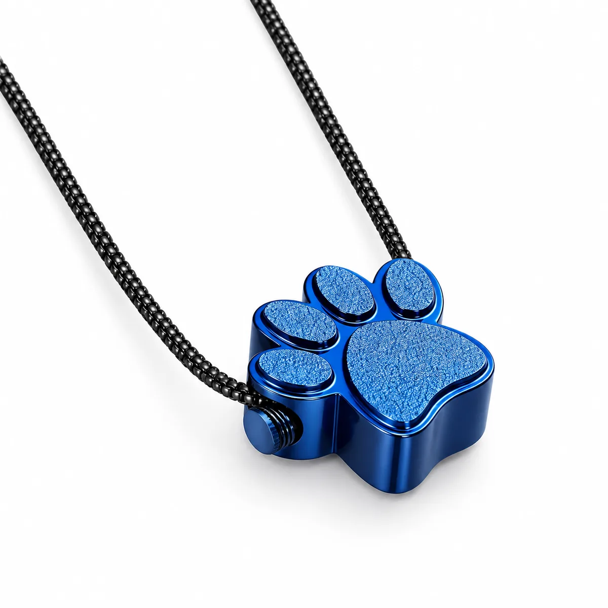 Paw Print Ashes Necklace in Stainless Steel, blue color