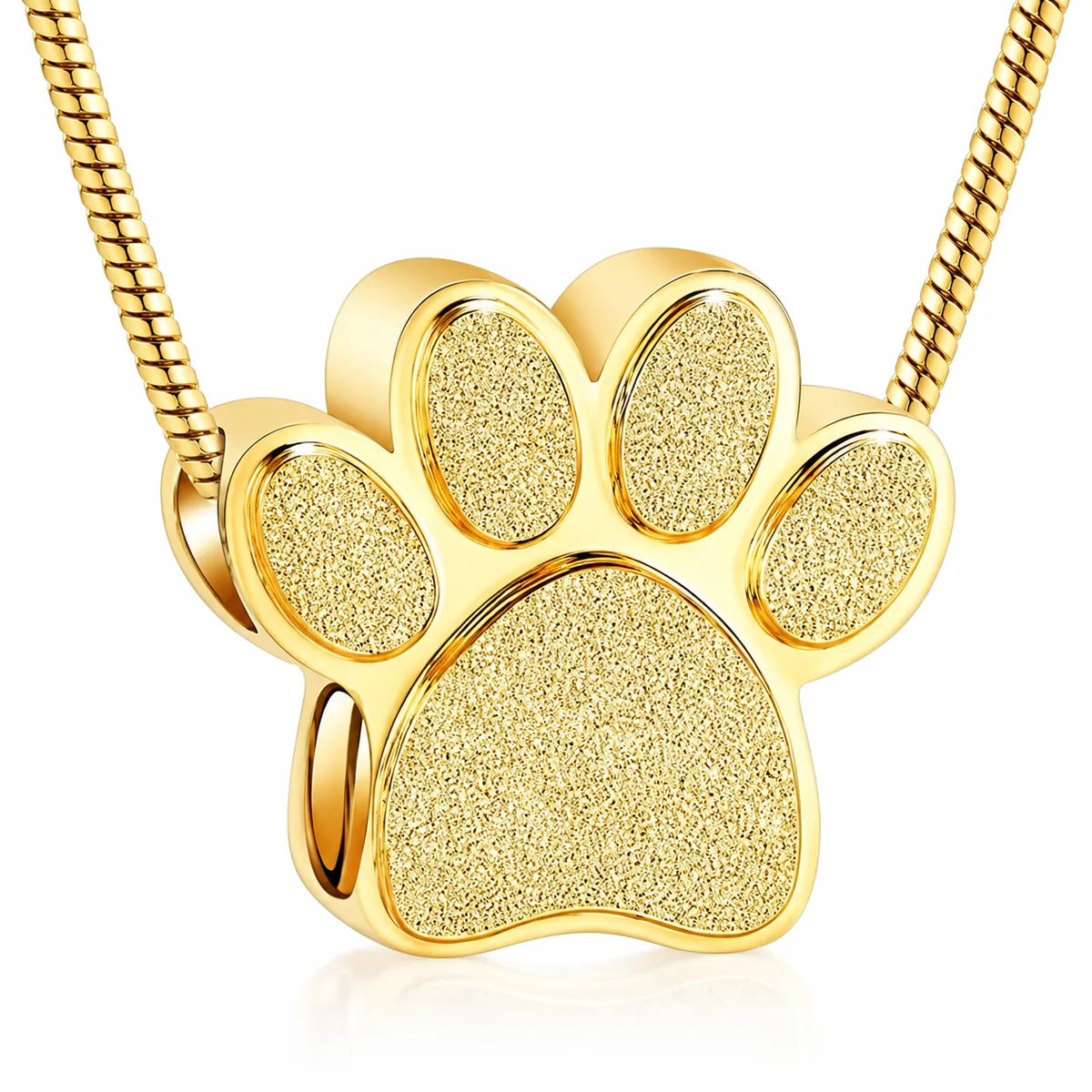 Paw Print Ashes Necklace in Stainless Steel, gold color