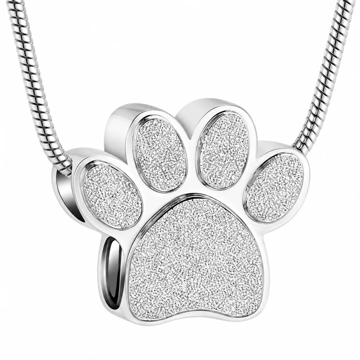 Paw Print Ashes Necklace in Stainless Steel, front view