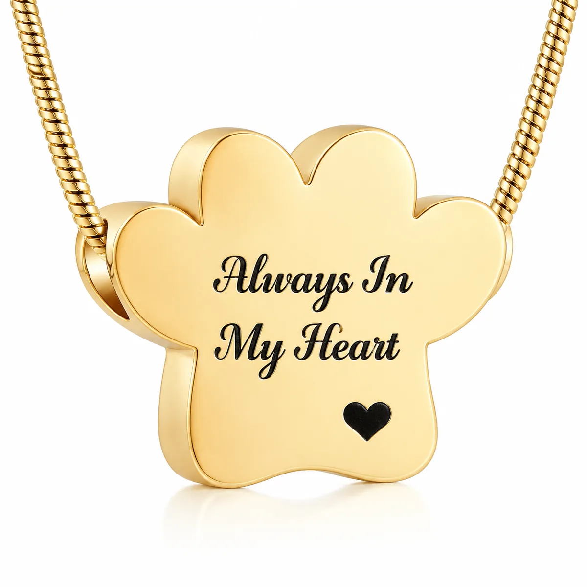 Paw Print Ashes Necklace in Stainless Steel, reverse detail