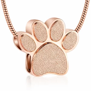 Paw Print Ashes Necklace in Stainless Steel, rose gold color