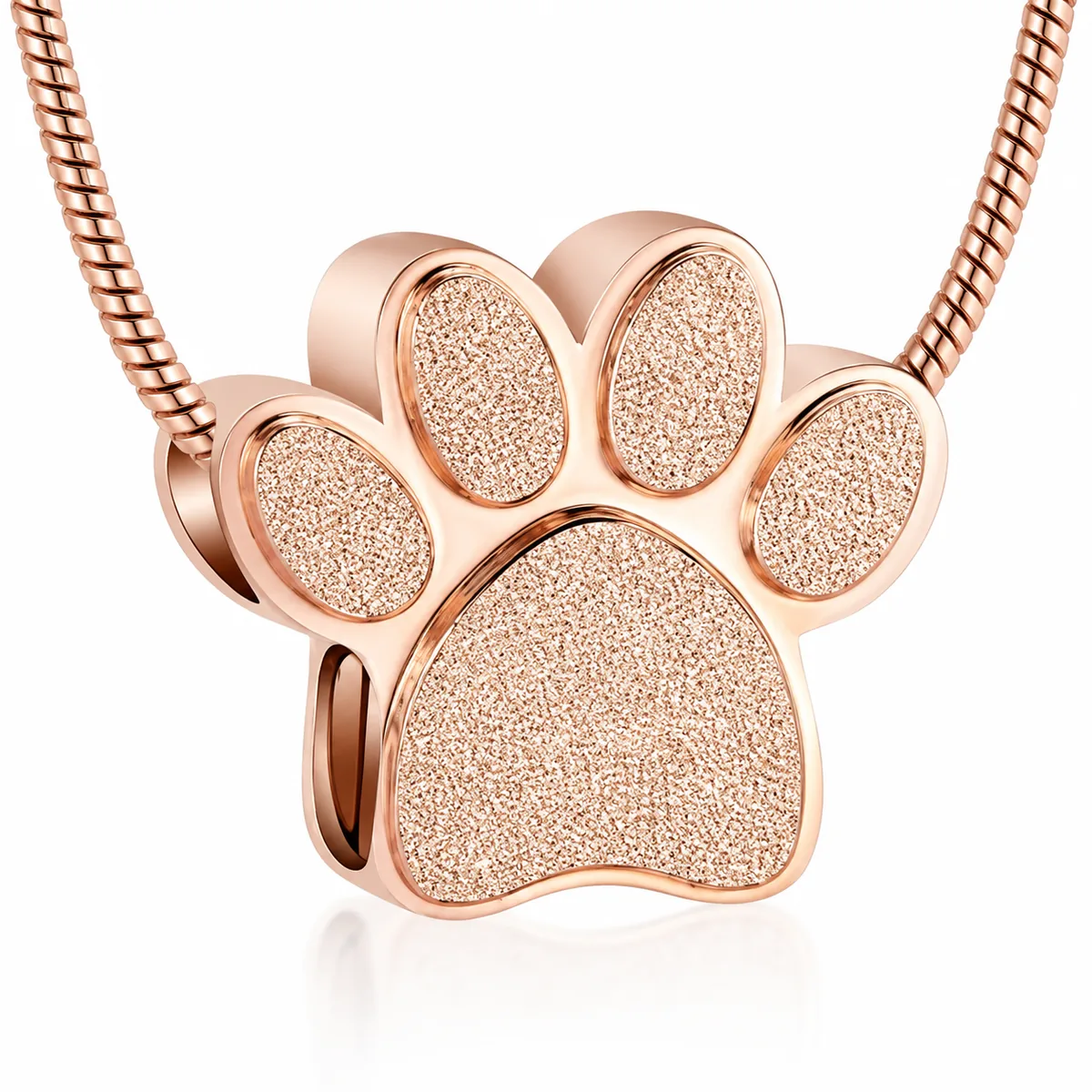 Paw Print Ashes Necklace in Stainless Steel, rose gold color