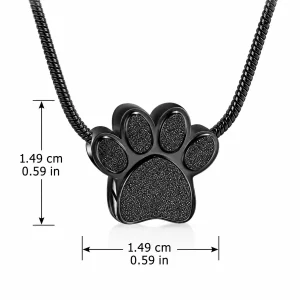 Paw Print Ashes Necklace in Stainless Steel, dimensions in centimeters and inches