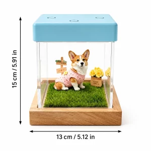Personalized Pet Hologram Memory Display Box, dimensions in centimeters and inches