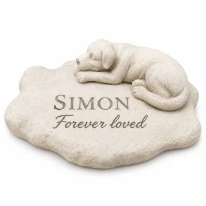Personalized Sleeping Dog Garden Memorial Marker, ivory color